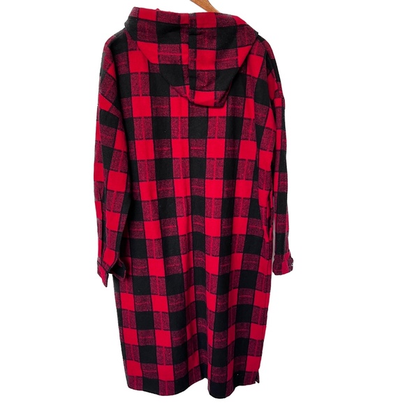 Coat Dress Buffalo Check Long With Hood Size XL Back & Red Plaid Pull On Henley - Picture 2 of 7